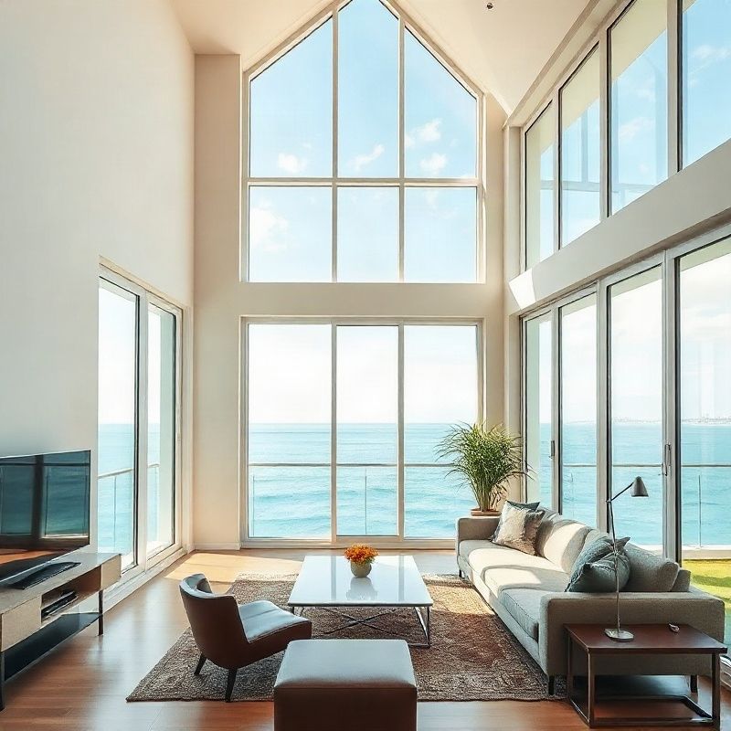 Interior de apartamento moderno em Fortaleza com vista para o oceano